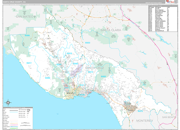 Santa Cruz County, CA Map Premium Style